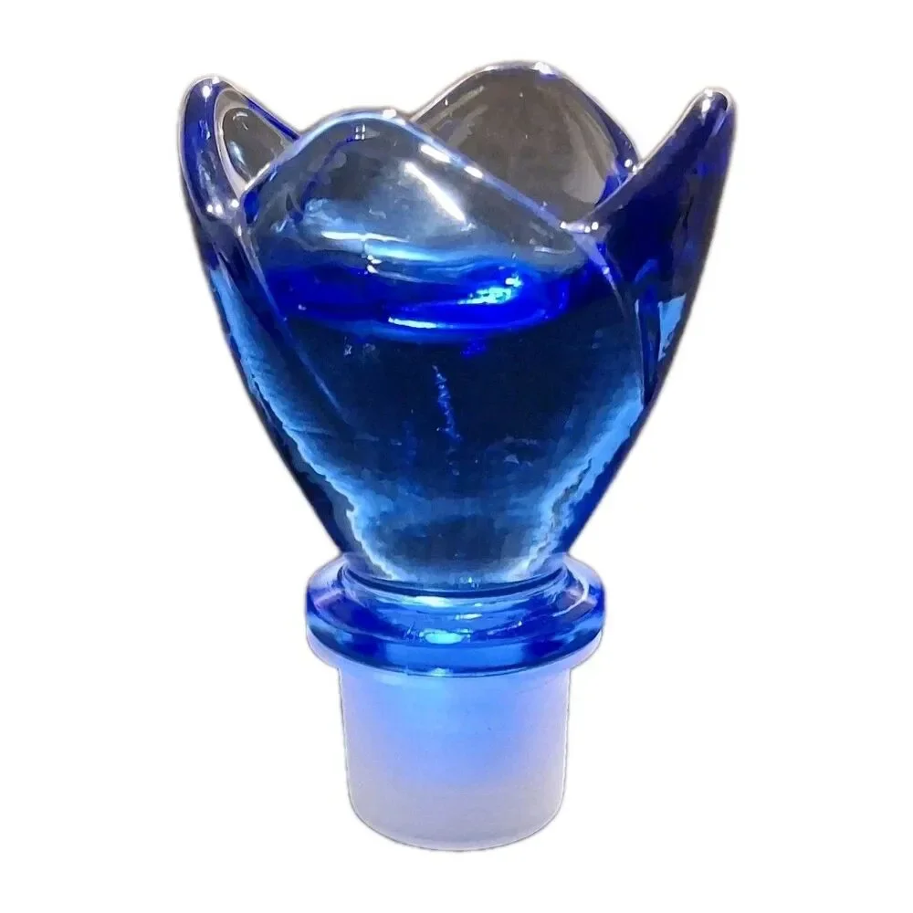 Bormioli Rocco Bouquet Cobalt Blue Glass Decanter Stopper Italy Tulip Rose